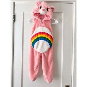 Vintage Care Bears Cheer Bear Kids Pink Rainbow Plush Hooded Sleeper Size 2-4